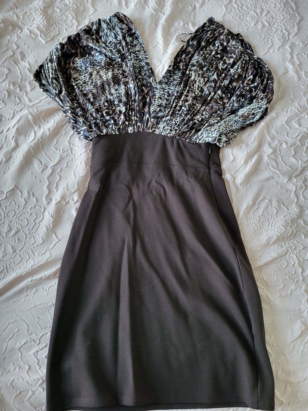 Zara Black Dress with Patterned Puff Sleeves